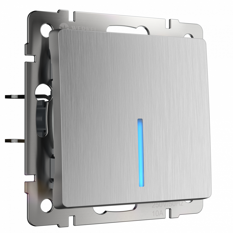 W1110109/ Выключатель одноклавишный с подсветкой (cеребряный рифленый) W1110109 фото 1 &mdash; Multielectrika