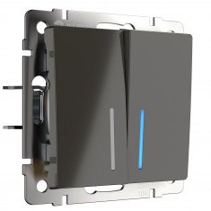 Выключатель двухклавишный с подсветкой (серо-коричневый) WL07-SW-2G-LED &mdash; Multielectrika