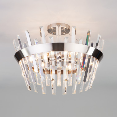 Умная потолочная люстра с хрусталем 10111/5 сатин-никель/прозрачный хрусталь Strotskis — Multielectrika