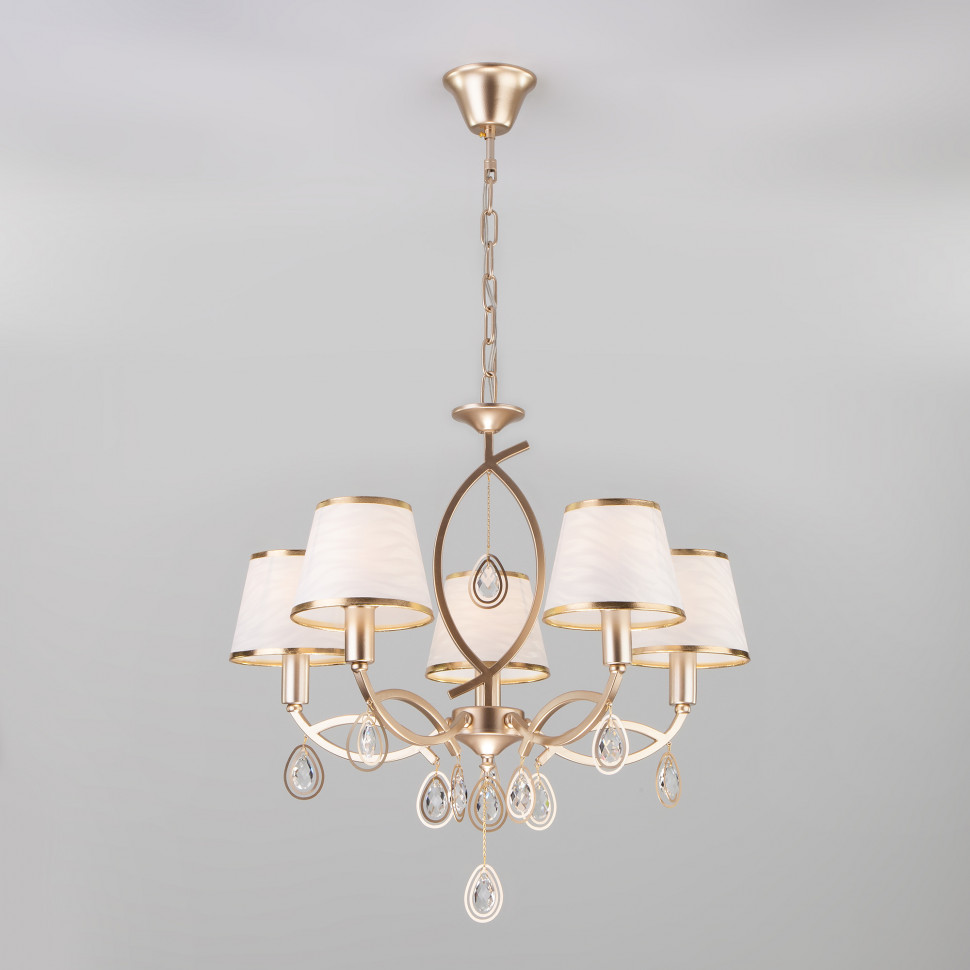 Подвесная люстра с тканевыми абажурами 60091/5 перламутровое золото фото 1 — Multielectrika
