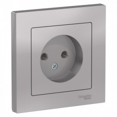 Розетка силовая Schneider Electric Atlas Design без заземления, в сборе, алюминий &mdash; Multielectrika