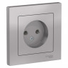 Розетка силовая Schneider Electric Atlas Design без заземления, в сборе, алюминий