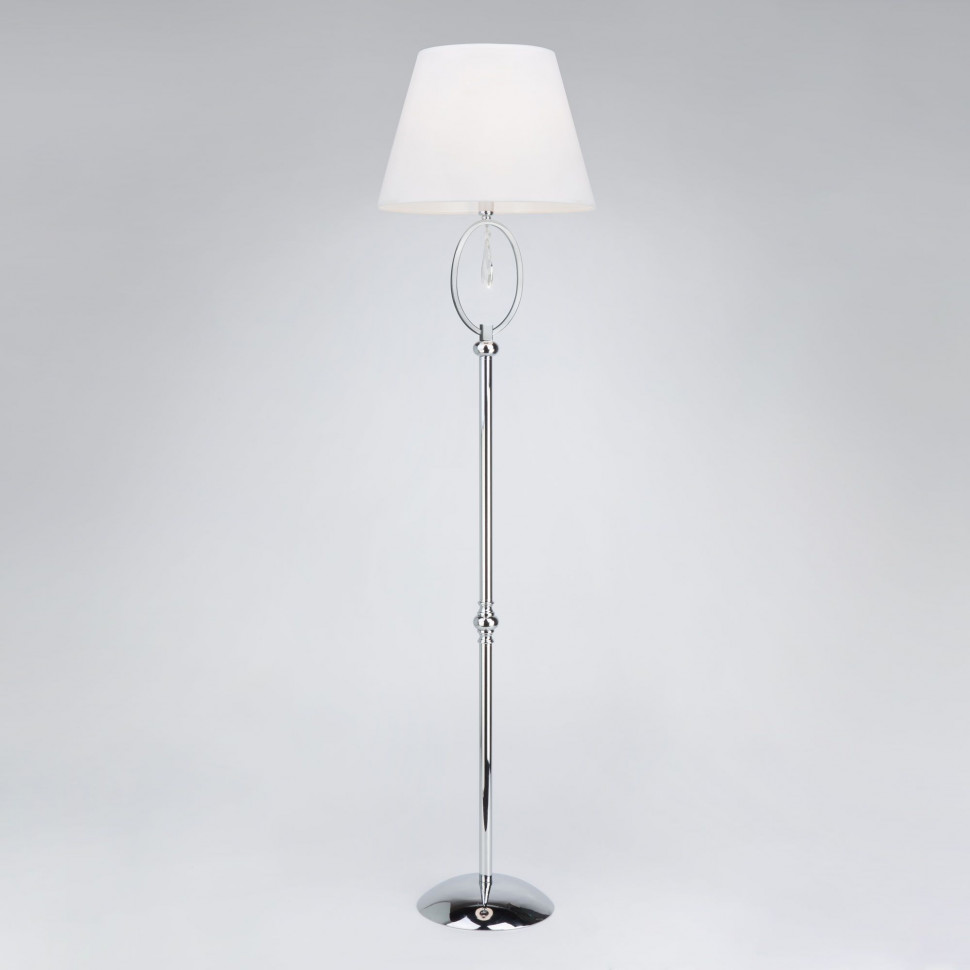 Торшер с белым абажуром 01056/1 хром/прозрачный хрусталь Strotskis фото 1 &mdash; Multielectrika