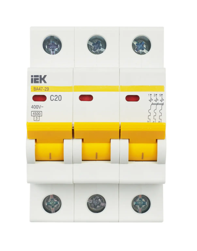 Автоматический выключатель ВА47-29 3Р 20А 4,5кА характеристика С IEK MVA20-3-020-C фото 1 — Multielectrika