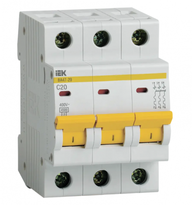 Автоматический выключатель ВА47-29 3Р 20А 4,5кА характеристика С IEK MVA20-3-020-C — Multielectrika