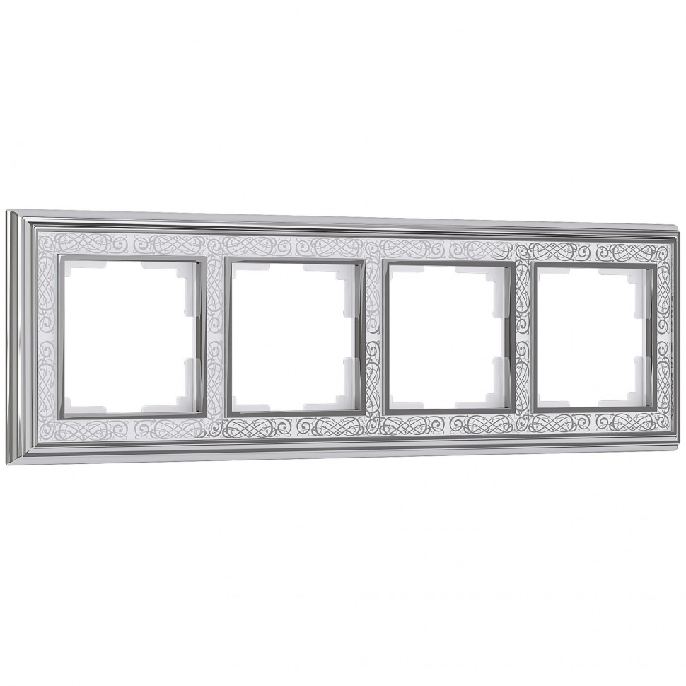 Рамка на 4 поста (хром/белый) W0041431 фото 1 — Multielectrika