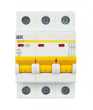 Автоматический выключатель ВА47-29 3Р 25А 4,5кА характеристика С IEK MVA20-3-025-C — Multielectrika