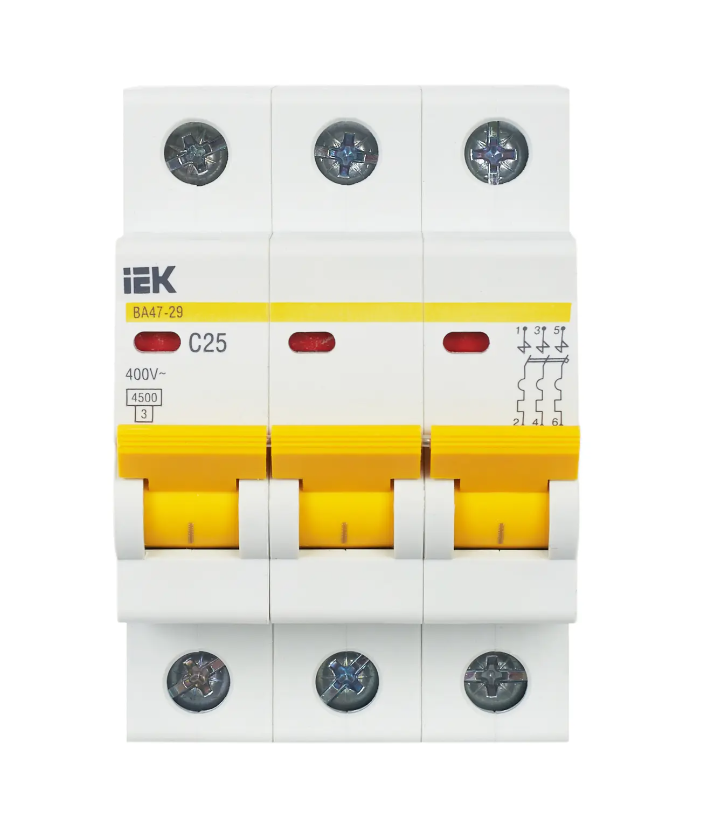Автоматический выключатель ВА47-29 3Р 25А 4,5кА характеристика С IEK MVA20-3-025-C фото 1 — Multielectrika
