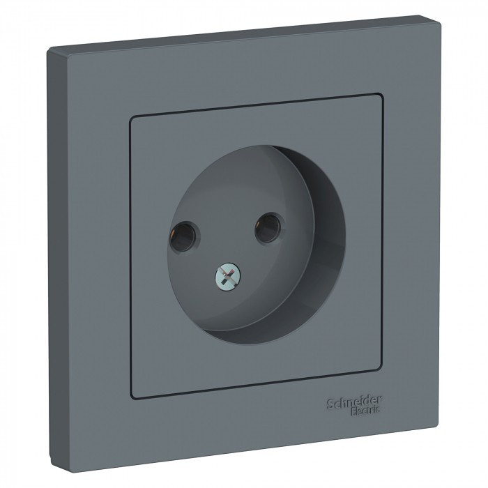 Розетка силовая Schneider Electric Atlas Design без заземления, в сборе, грифель фото 1 — Multielectrika