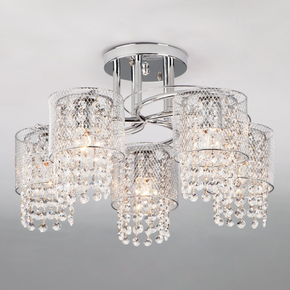 Потолочная люстра с хрусталем и плафонами 30137/5 хром фото 1 &mdash; Multielectrika