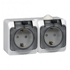 Розетка 2К+З со шторками 16А 250B IP44  Белая Schneider Electric Этюд PA16-244B &mdash; Multielectrika