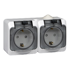 Розетка 2К+З со шторками 16А 250B IP44  Белая Schneider Electric Этюд PA16-244B фото 1 — Multielectrika