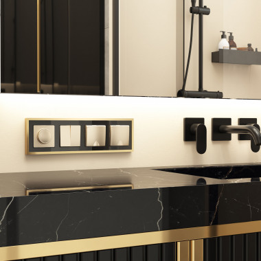 Рамка из металла на 4 поста Baguette черный/латунь W0042852 — Multielectrika