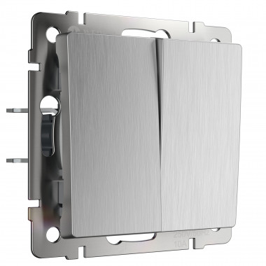 Выключатель двухклавишный проходной (cеребряный рифленый) WL09-SW-2G-2W — Multielectrika