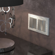 Выключатель двухклавишный проходной (cеребряный рифленый) WL09-SW-2G-2W &mdash; Multielectrika