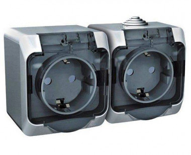 Розетка 2К+З со шторками 16А 250B IP44 Серая Schneider Electric Этюд PA16-244C — Multielectrika
