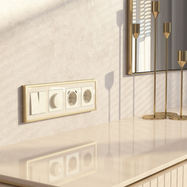 Рамка из металла на 4 поста Baguette айвори/латунь W0042851 — Multielectrika