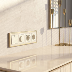 Рамка из металла на 4 поста Baguette айвори/латунь W0042851 &mdash; Multielectrika