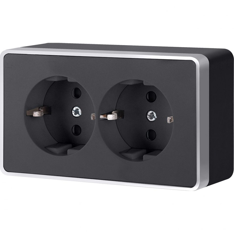 Розетка двойная с заземлением Gallant черный с серебром W5072134 W5072134 фото 1 &mdash; Multielectrika