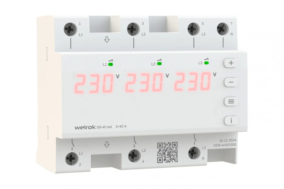 Трехфазное реле напряжения Welrok D6-40 red фото 1 &mdash; Multielectrika