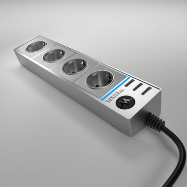 Розеточный блок 4-х местный + 3 USB серебряный/серебряный рифленый WL20-04-03 — Multielectrika