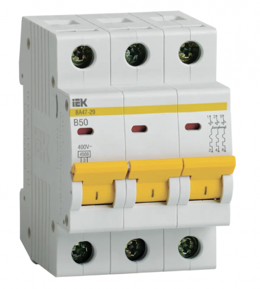 Автоматический выключатель ВА47-29 3Р 50А 4,5кА характеристика С IEK MVA20-3-050-C — Multielectrika