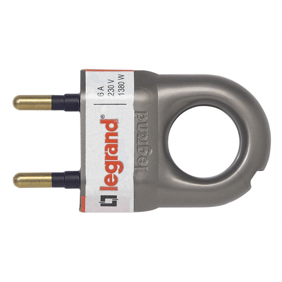 Вилка 2К - Legrand Элиум - 6 А - с кольцом - пластик - алюминий 050165 фото 1 — Multielectrika