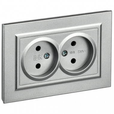 Розетка двойная без заземления без защитных шторок 10А в сборе IEK Brite РС12-2-БрА алюминий — Multielectrika