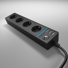 Розеточный блок 4-х местный + 3 USB черный WL20-04-03 &mdash; Multielectrika