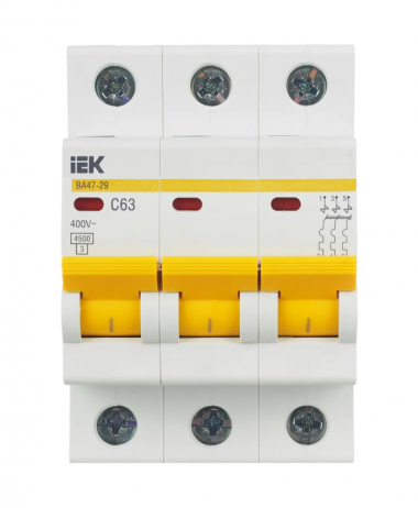 Автоматический выключатель ВА47-29 3Р 63А 4,5кА характеристика С IEK MVA20-3-063-C — Multielectrika