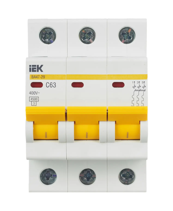 Автоматический выключатель ВА47-29 3Р 63А 4,5кА характеристика С IEK MVA20-3-063-C фото 1 — Multielectrika