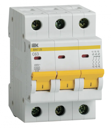 Автоматический выключатель ВА47-29 3Р 63А 4,5кА характеристика С IEK MVA20-3-063-C — Multielectrika
