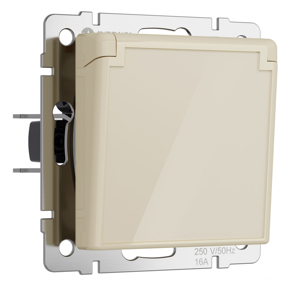 Розетка влагозащ. с зазем. с защит. крышкой и шторками (айвори акрил) W1171243 фото 1 &mdash; Multielectrika