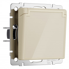 Розетка влагозащ. с зазем. с защит. крышкой и шторками (айвори акрил) W1171243 &mdash; Multielectrika