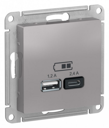 Зарядное устройство USB+Type C Schneider Electric Atlas Design алюминий — Multielectrika
