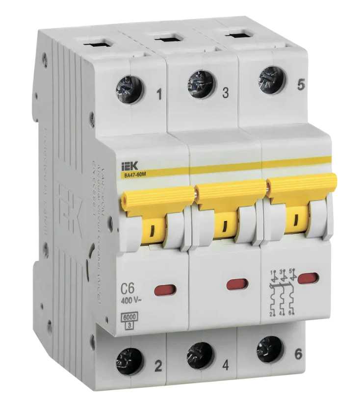 Автоматический выключатель ВА 47-60M 3Р 6А 6 кА характеристика С IEK MVA31-3-006-C фото 1 — Multielectrika