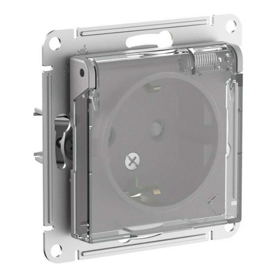 Розетка силовая Systeme Electric AtlasDesign Aqua IP44 со шторками и крышкой, алюминий фото 1 — Multielectrika