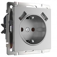 Розетка с заземлением, шторками и USBх2 (серебряный) W1171506 &mdash; Multielectrika