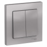 Выключатель двухклавишный Schneider Electric Atlas Design в сборе с рамкой, алюминий