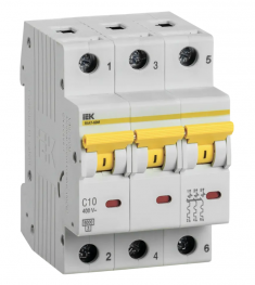 Автоматический выключатель ВА 47-60M 3Р 10А 6 кА характеристика С IEK MVA31-3-010-C &mdash; Multielectrika