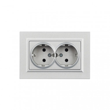 Розетка двойная с заземлением с защитными шторками 16А в сборе IEK Brite РСш12-3-БрА алюминий — Multielectrika