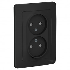 Розетка двойная Systeme Electric Blanca без заземления, со шторками, антрацит 16А &mdash; Multielectrika