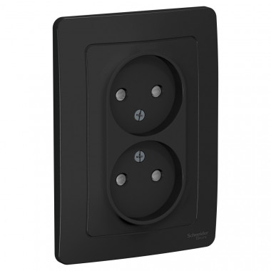 Розетка двойная Systeme Electric Blanca без заземления, со шторками, антрацит 16А — Multielectrika