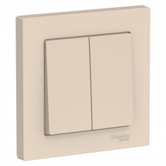 Выключатель двухклавишный Schneider Electric Atlas Design в сборе с рамкой, бежевый &mdash; Multielectrika
