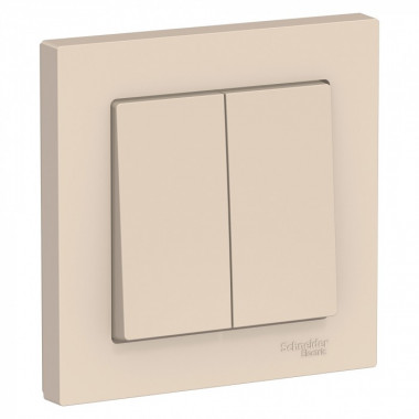 Выключатель двухклавишный Schneider Electric Atlas Design в сборе с рамкой, бежевый — Multielectrika