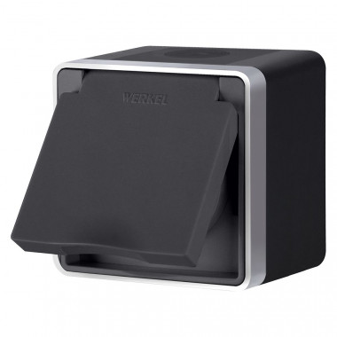 Розетка влагозащ. с зазем. с защит. крышкой и шторками Gallant черный с серебром W5071234 W5071234 &mdash; Multielectrika