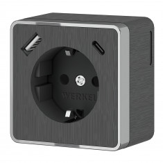 Розетка с заземлением, шторками и USB тип A+C Gallant графит рифленый W5071704 &mdash; Multielectrika