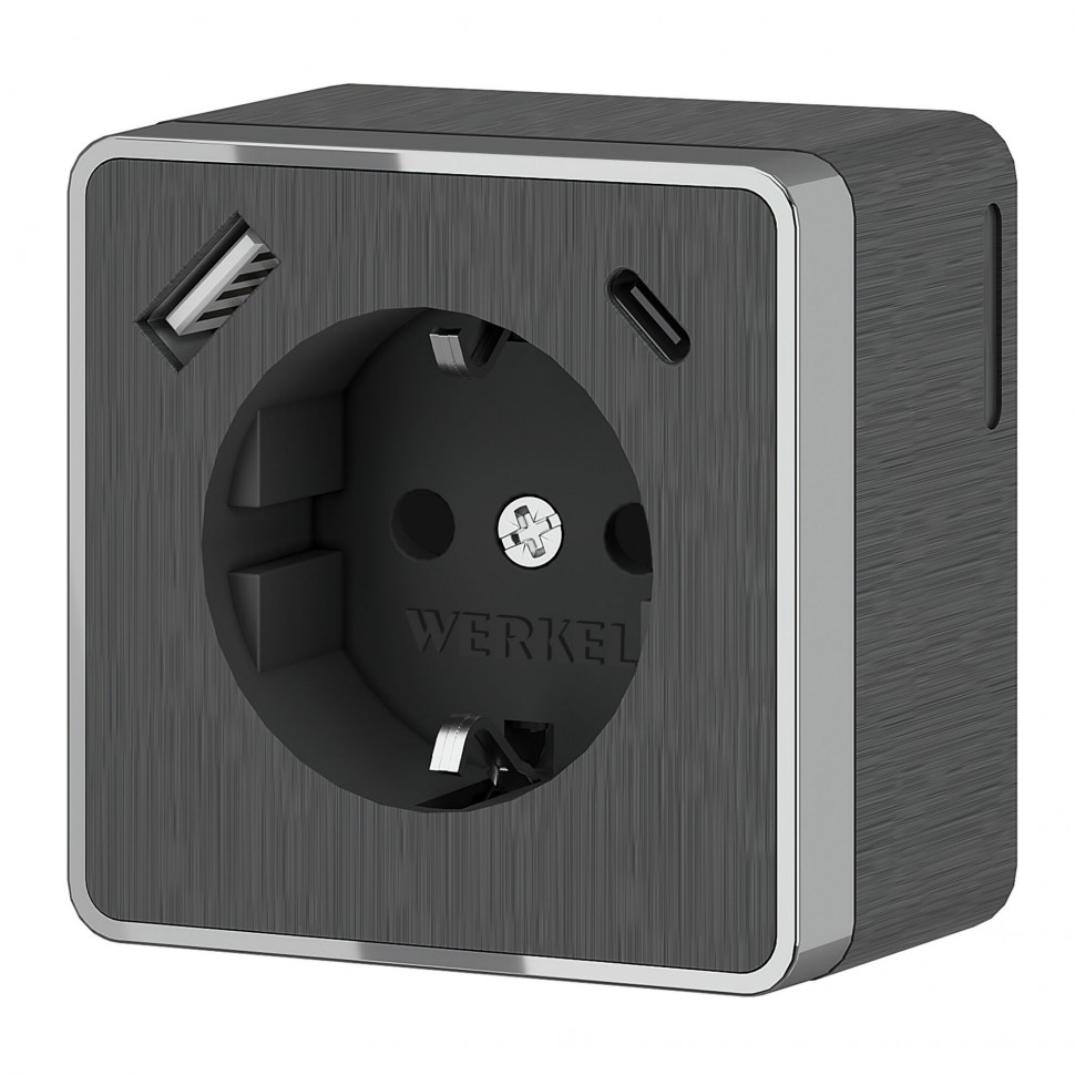 Розетка с заземлением, шторками и USB тип A+C Gallant графит рифленый W5071704 фото 1 &mdash; Multielectrika