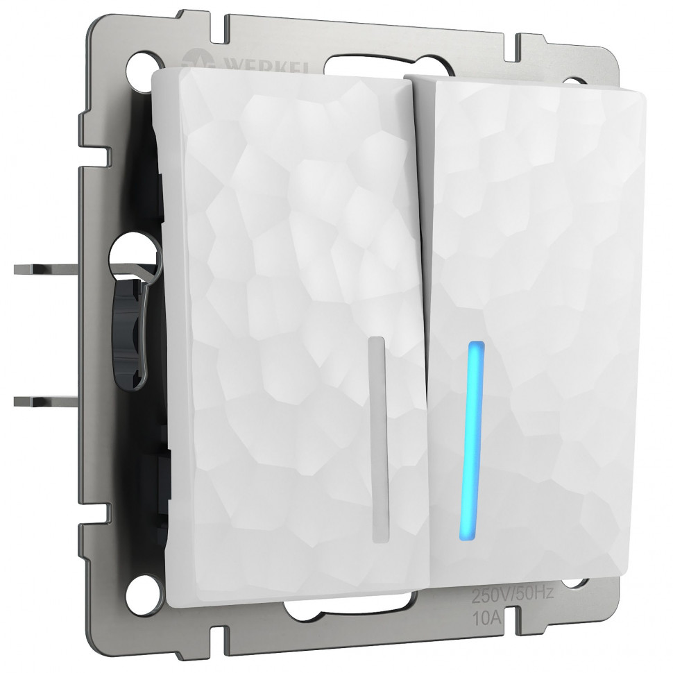 Выключатель двухклавишный проходной с подсветкой белый W1222101 фото 1 &mdash; Multielectrika