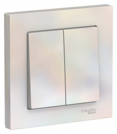 Выключатель двухклавишный Schneider Electric Atlas Design в сборе с рамкой, жемчуг &mdash; Multielectrika